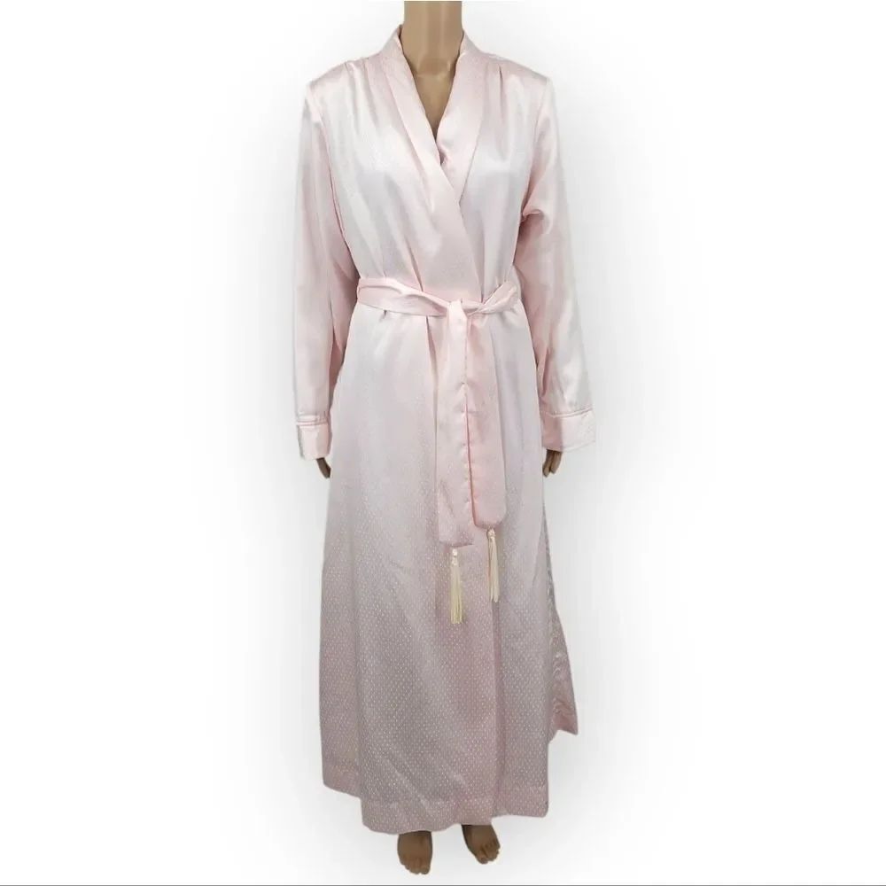 Flo Weinberg Vintage Elegant Pink Satin Robe Fleece Lined